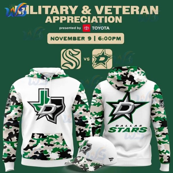 Dallas Stars 2025 Military Appreciation Camo White Hoodie