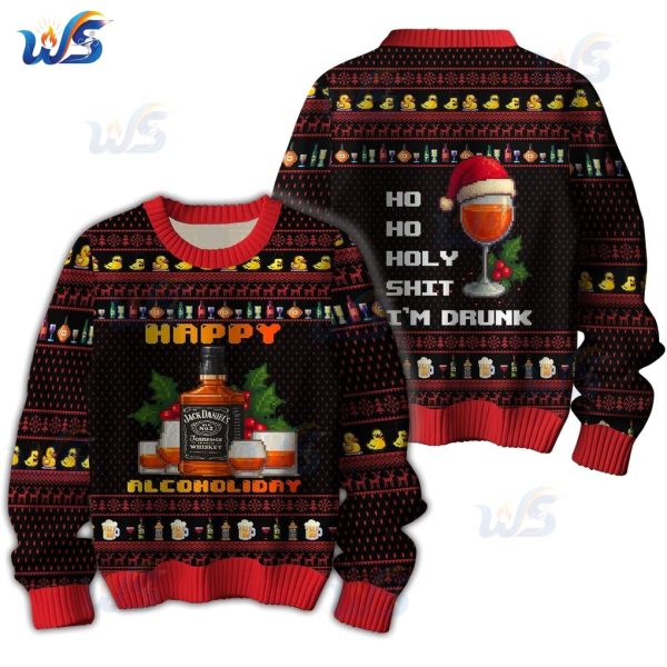 Jack Daniel Happy Alcoholiday Christmas Ugly Sweater