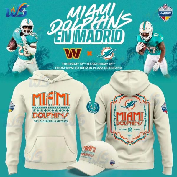 Miami Dolphins 2025 Madrid Game Beige Hoodie