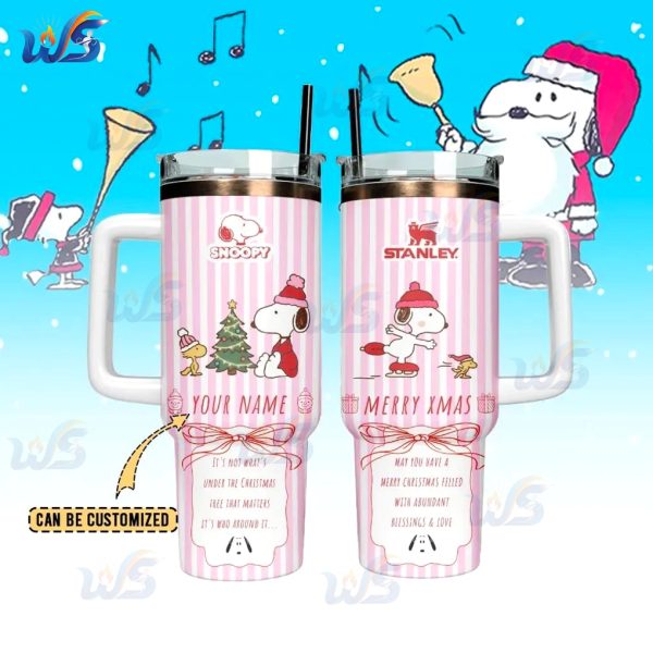 Snoopy Custom Merry Xmas Pink Tumbler