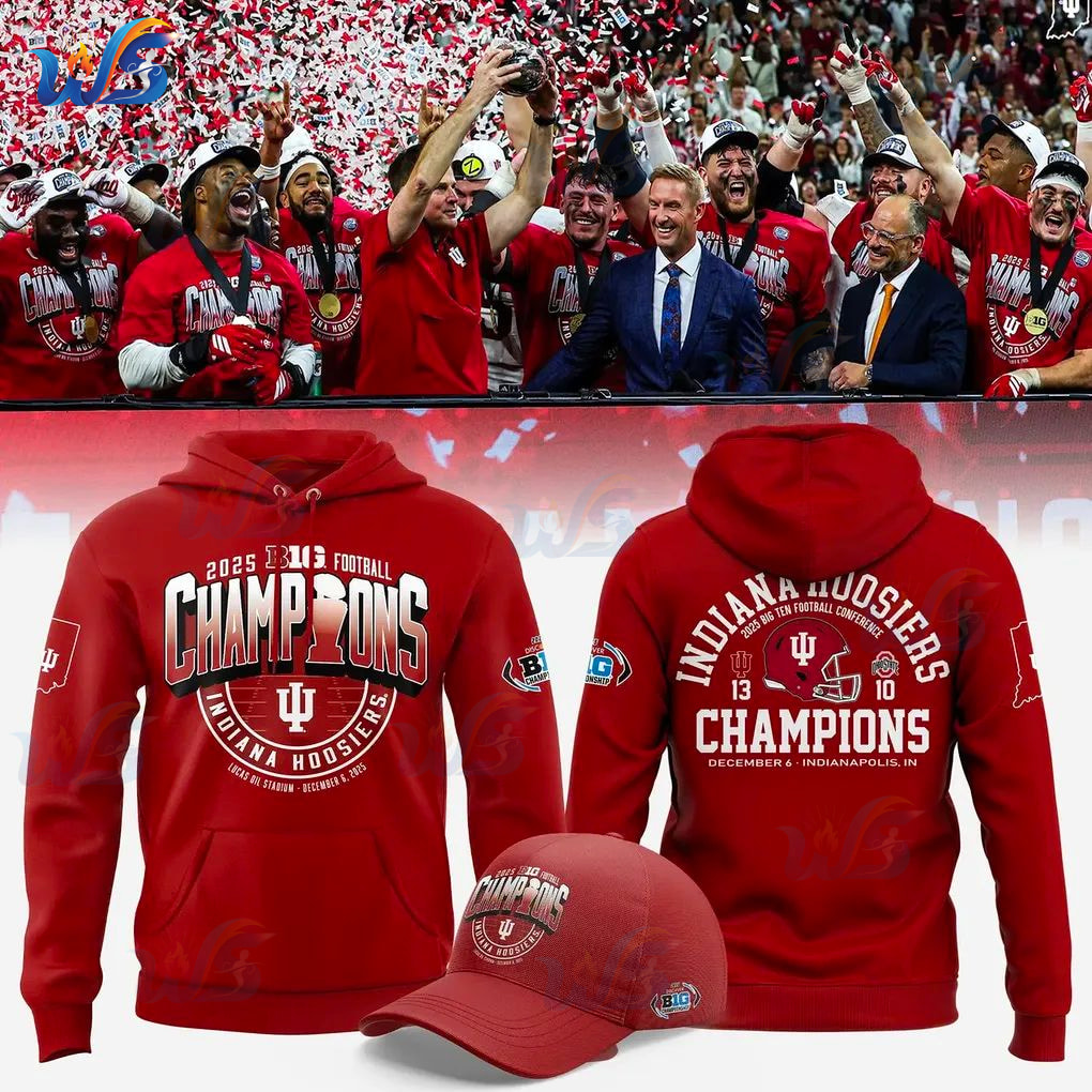 Indiana Football 2025 Champions Limited Red Hoodie Indiana Football 2025 Champions Limited Red Hoodie